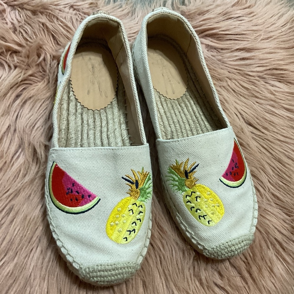 J. Crew Embroidered Fruit Canvas Espadrille Pineapple Linen Size  7